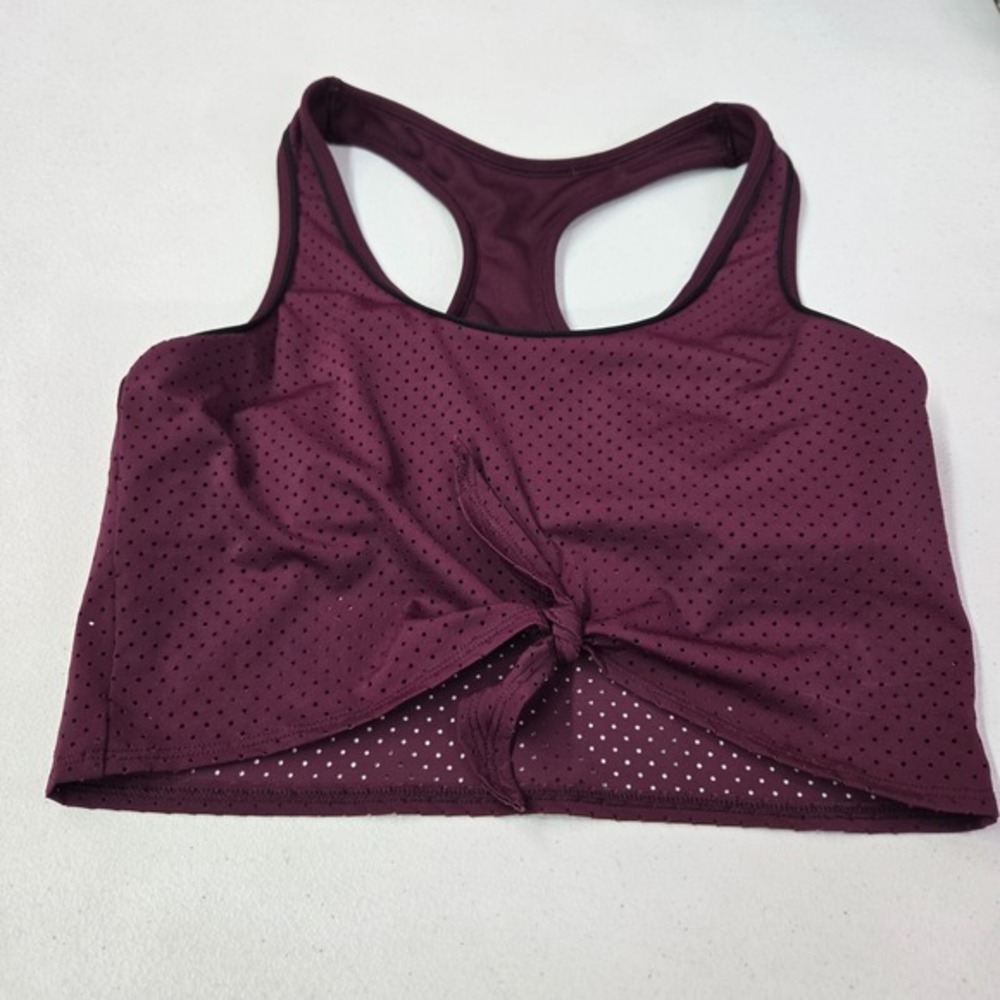 PINK Women Sports Bra Medium Red Crop Front Tie Racerback Ultimate Unlined
